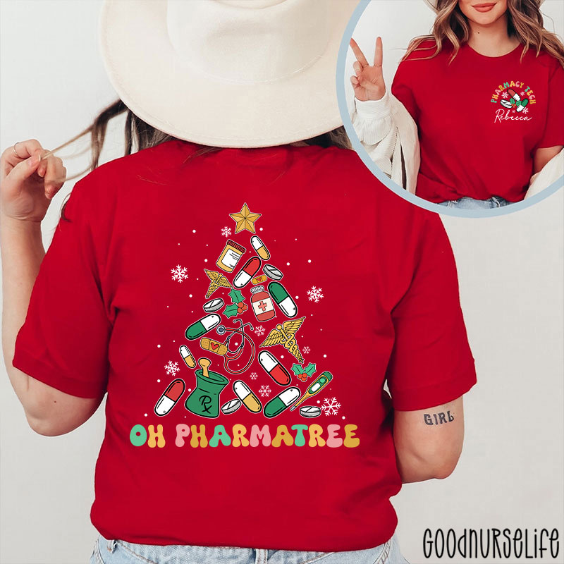 Personalized Oh Pharmatree Festive Medication Tree Two Sided T-Shirt