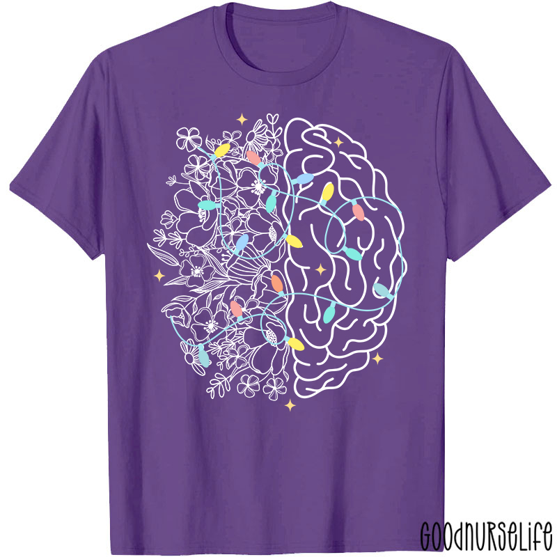 Christmas Lights Flowers And Brain Nurse T-shirt