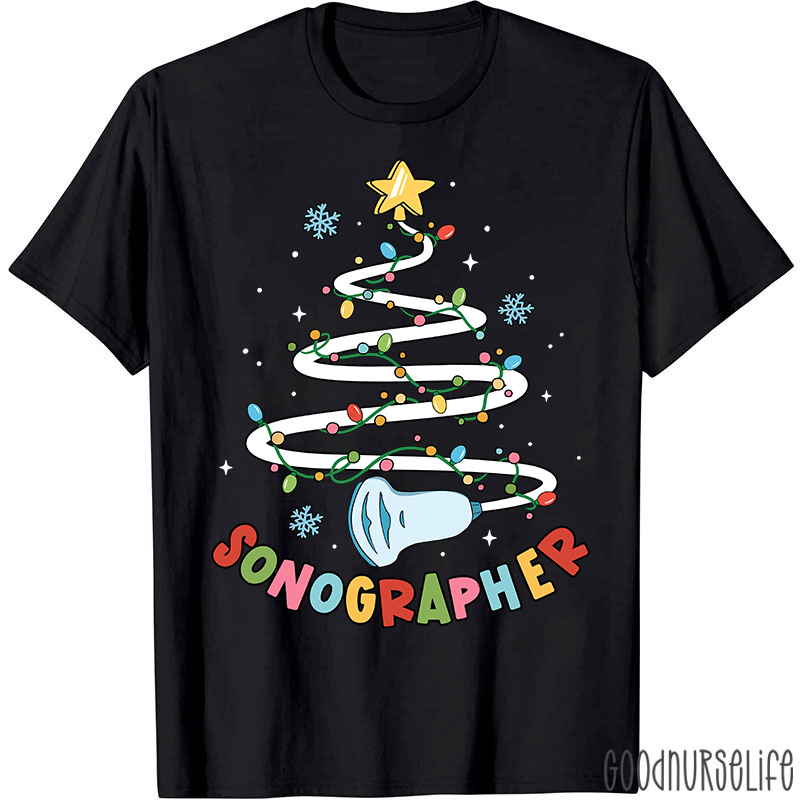 Sonographer Christmas Tree Nurse T-shirt