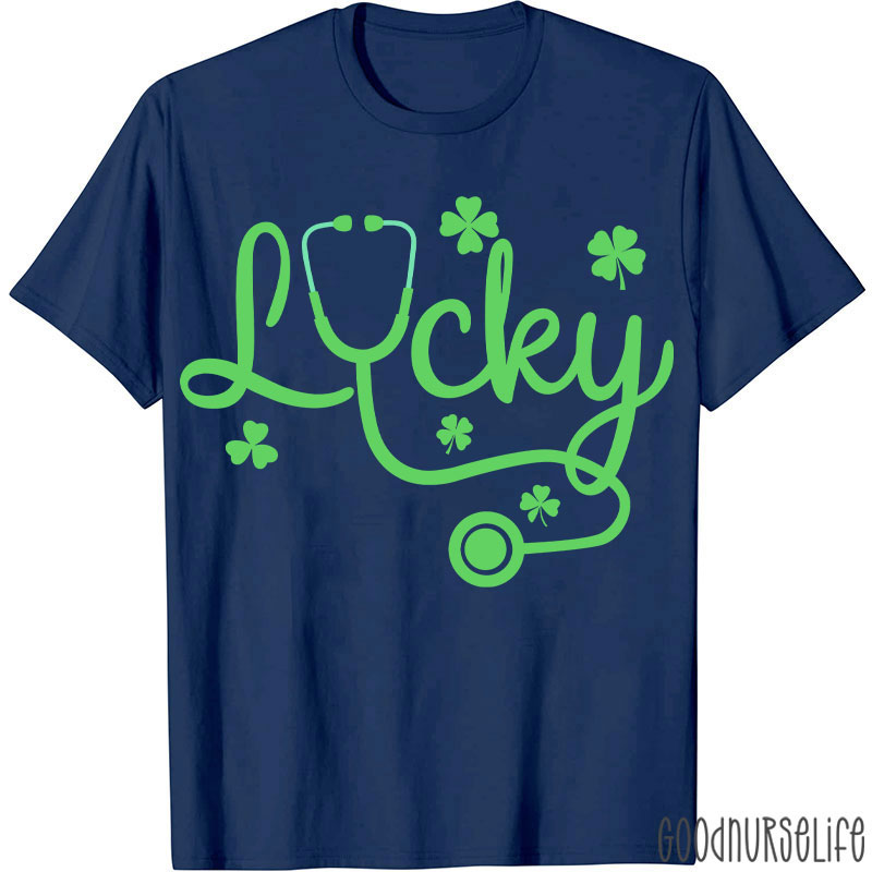 Lucky Stethoscope Four Leaf Clover Nurse T-Shirt