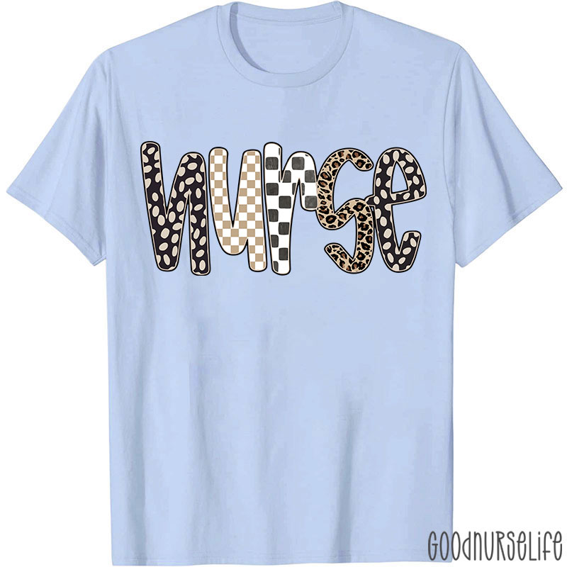Retro Checkered And Leopard Nurse T-shirt