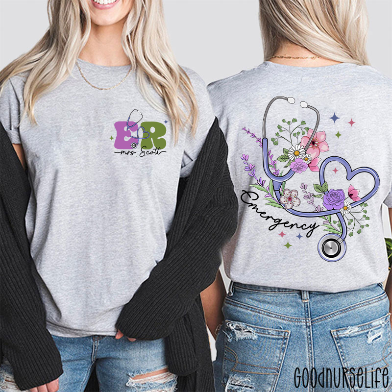 Personalized Name Emergency Nurse Two Sided T-Shirt