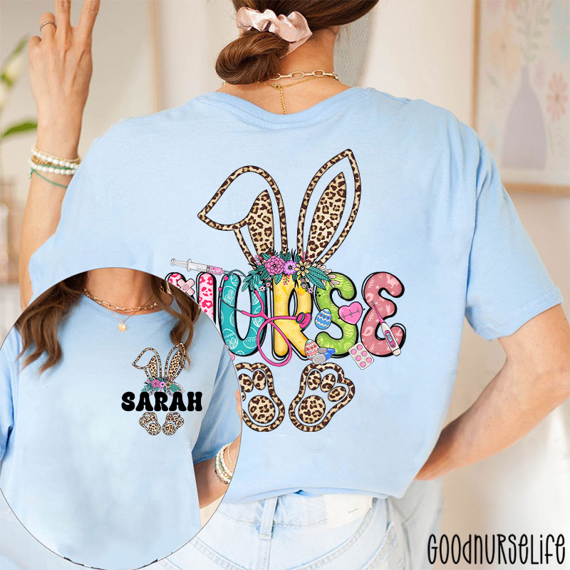 Personalized Easter Nurse Bunny Nurse Two Sided T-Shirt