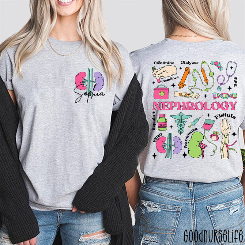 Personalized Name Nephrology Nurse Two Sided T-Shirt