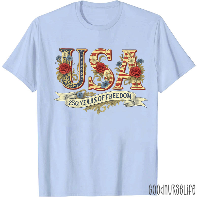 Usa 250 Years Of Freedom Nurse T-Shirt