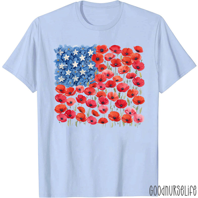 Floral USA Flag 250th Anniversary Nurse T-Shirt