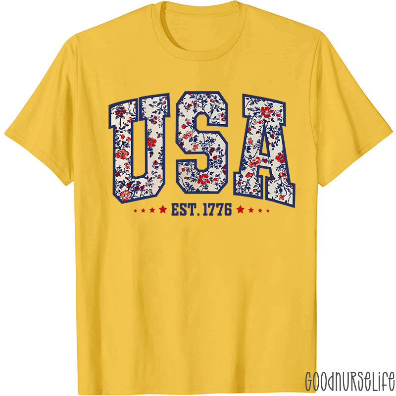 Retro Floral USA Nurse T-Shirt