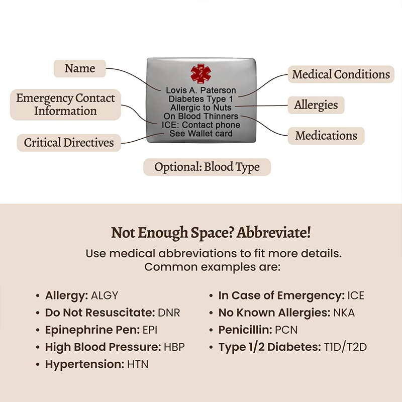 Personalized Medical Alert Watch Band ID Tag