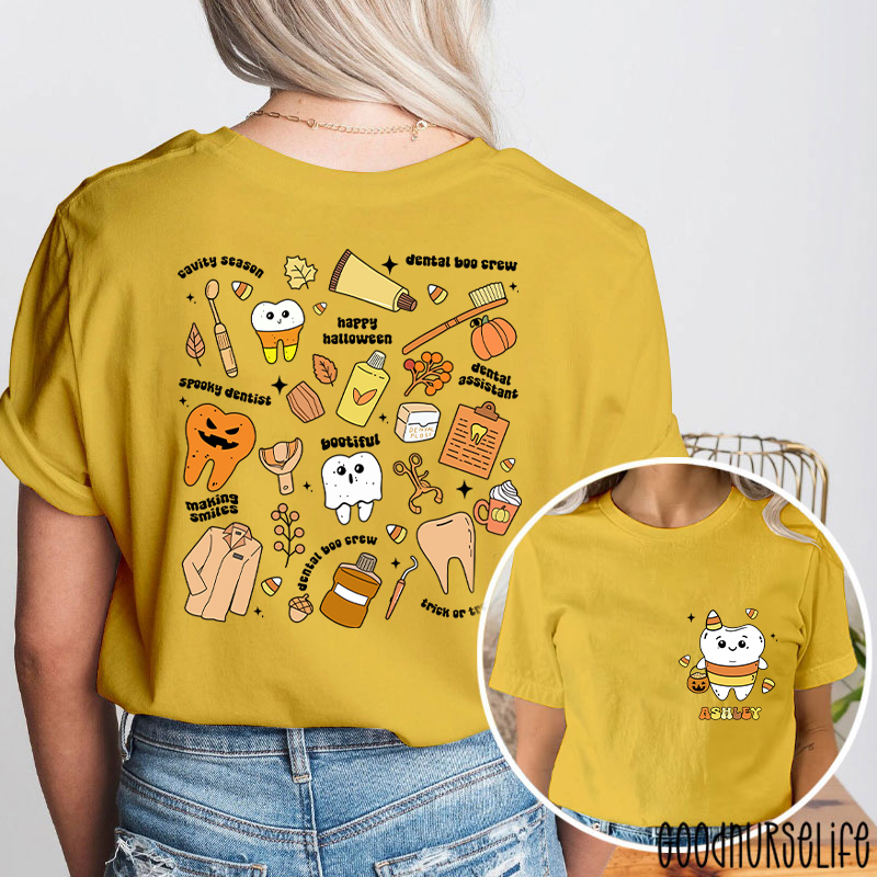 Personalized Halloween Spooky And Cute Dental Two Sided T-Shirt