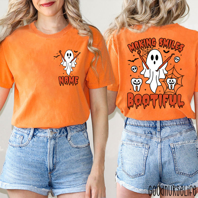 Personalized Making Smiles Bootiful Halloween Dental Ghost Two Sided T-Shirt