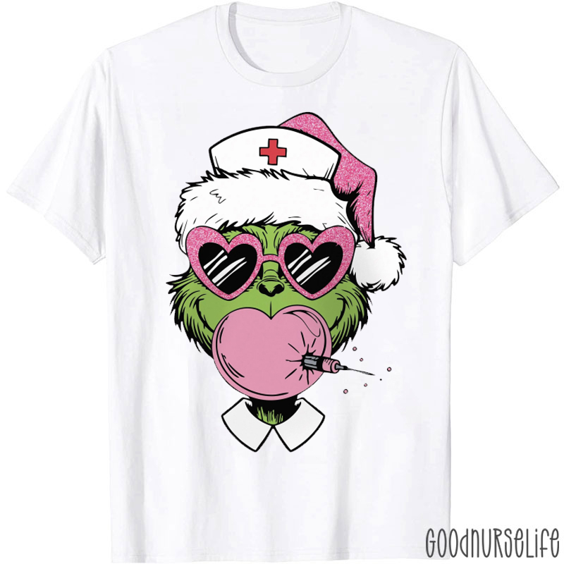 A Fake Santa Claus Blowing Bubbles Nurse T-Shirt
