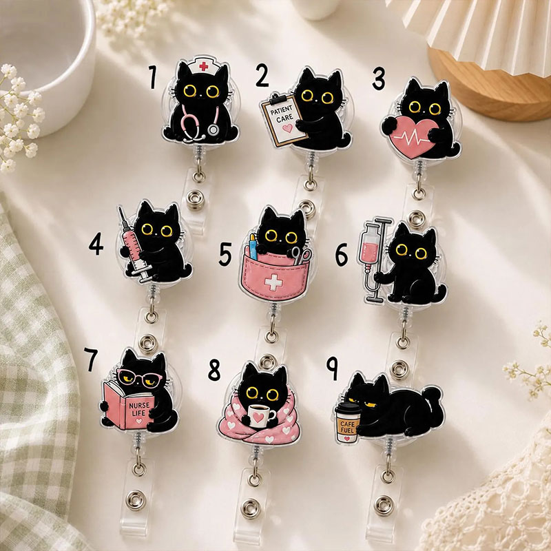 Funny Black Cat Nurse Badge Reel