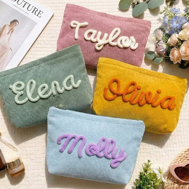 Personalized Name Corduroy Preppy Teacher Makeup Bag