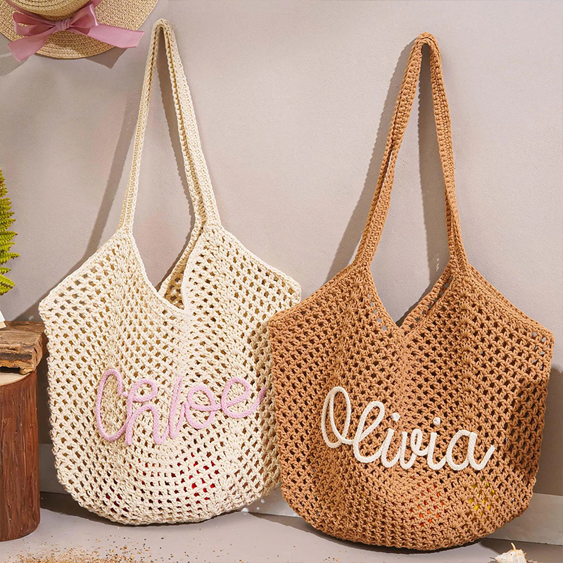 Personalized Name Crochet Beach Tote Bag