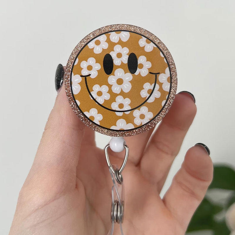 Smile Sunflower Face Badge Reel
