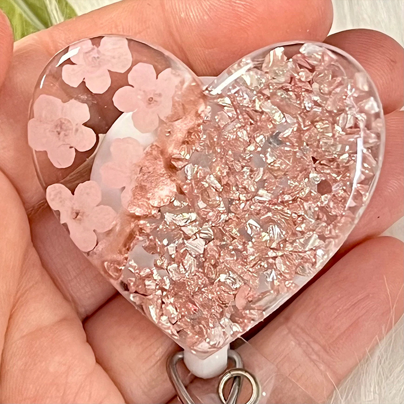 Personalized Name Pressed Flower Heart Nurse Badge Reel