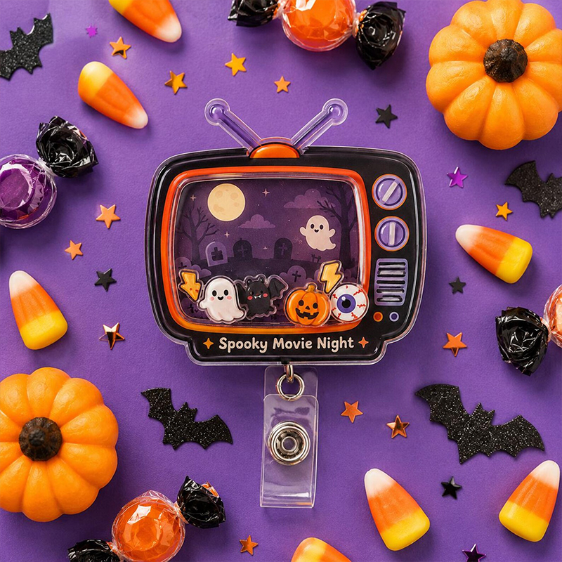 Spooky Movie Night Halloween Shaker Badge Reel