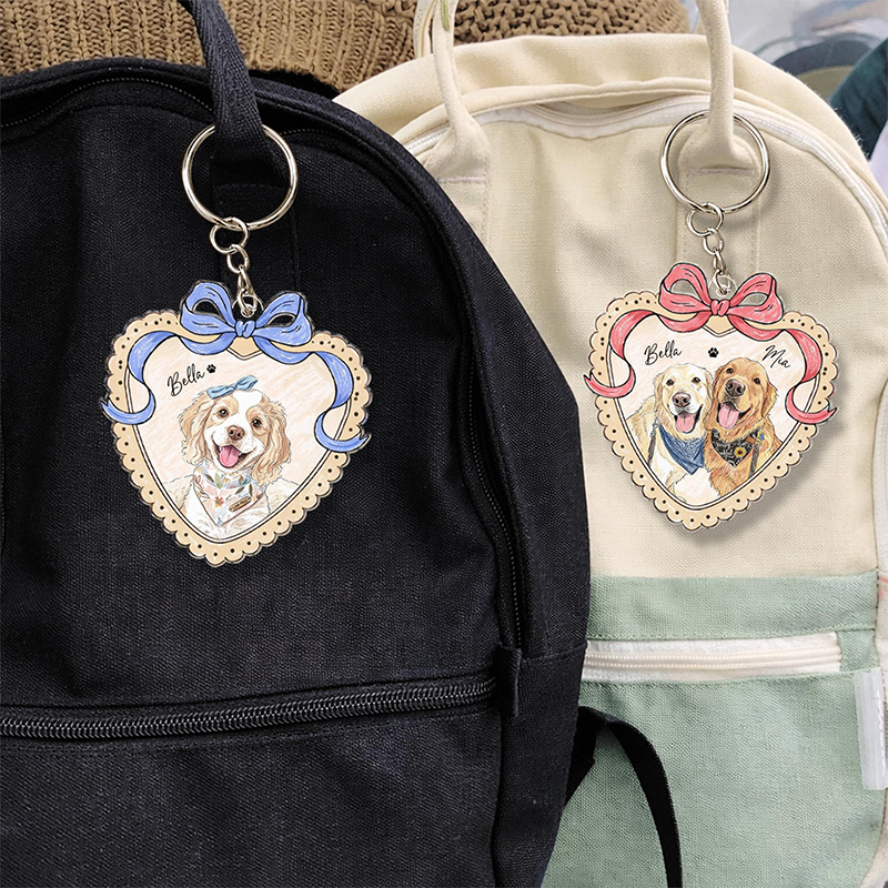 Personalized Pet Portrait Coquette Bow Nurse Keychain