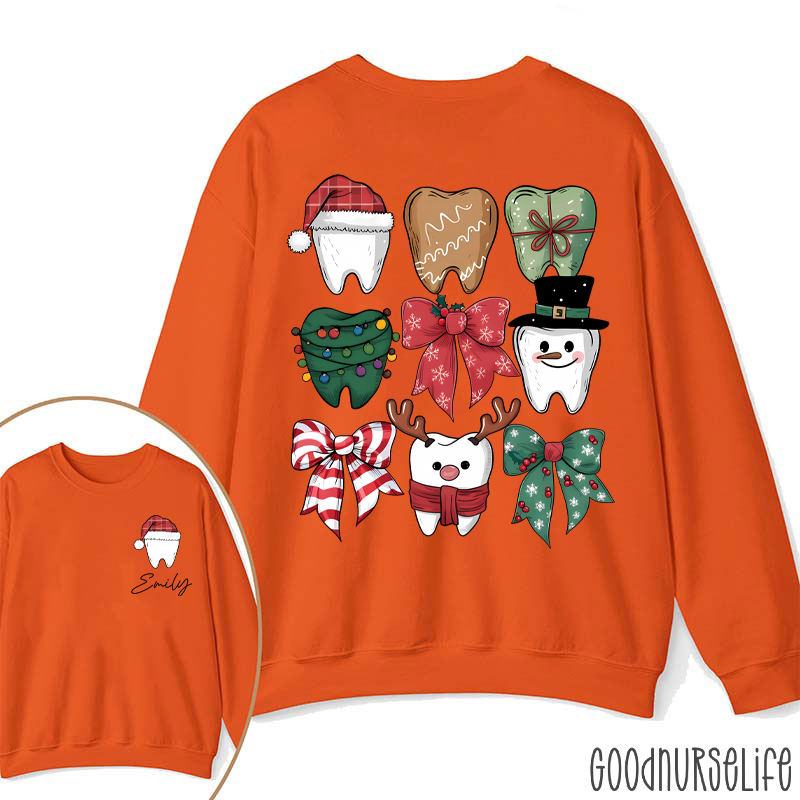 Personalized Christmas Dental Festive Tooth Nurse Two Sided Sweatshirt