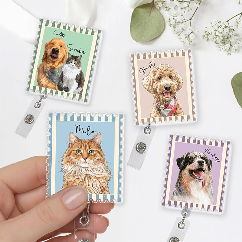 Personalized Pet Portrait Nurse Badge Reel