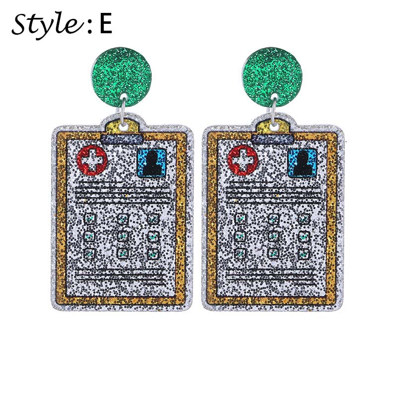 Glitter Pill Nurse Acrylic Earrings
