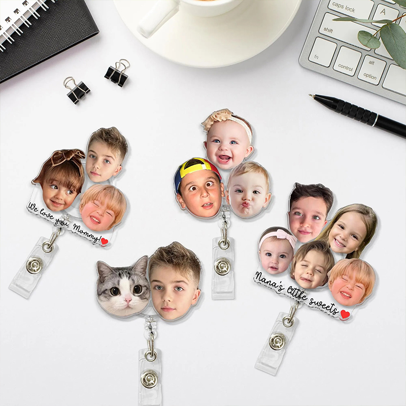 Personalized Kids And Pets Faces Nurse Badge Reel