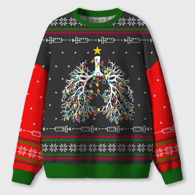 Lung With Christmas Lights Xmas Ugly Fluffy Christmas Sweater