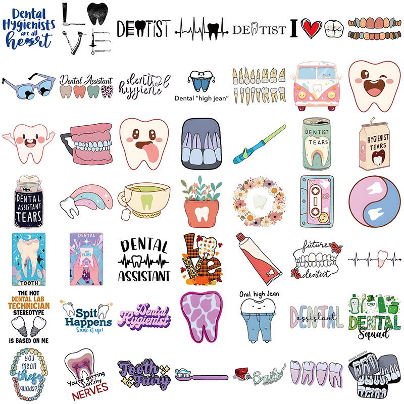 50PCS Cartoon Dental Dentist Doodle Nurse Stickers