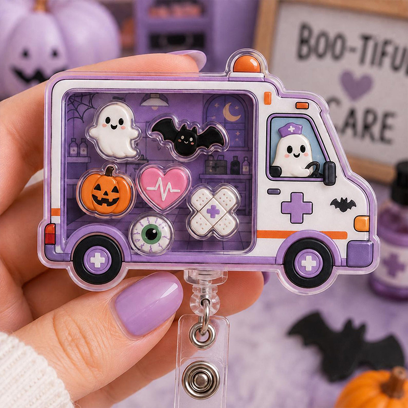 Halloween Ambulance Shaker Badge Reel