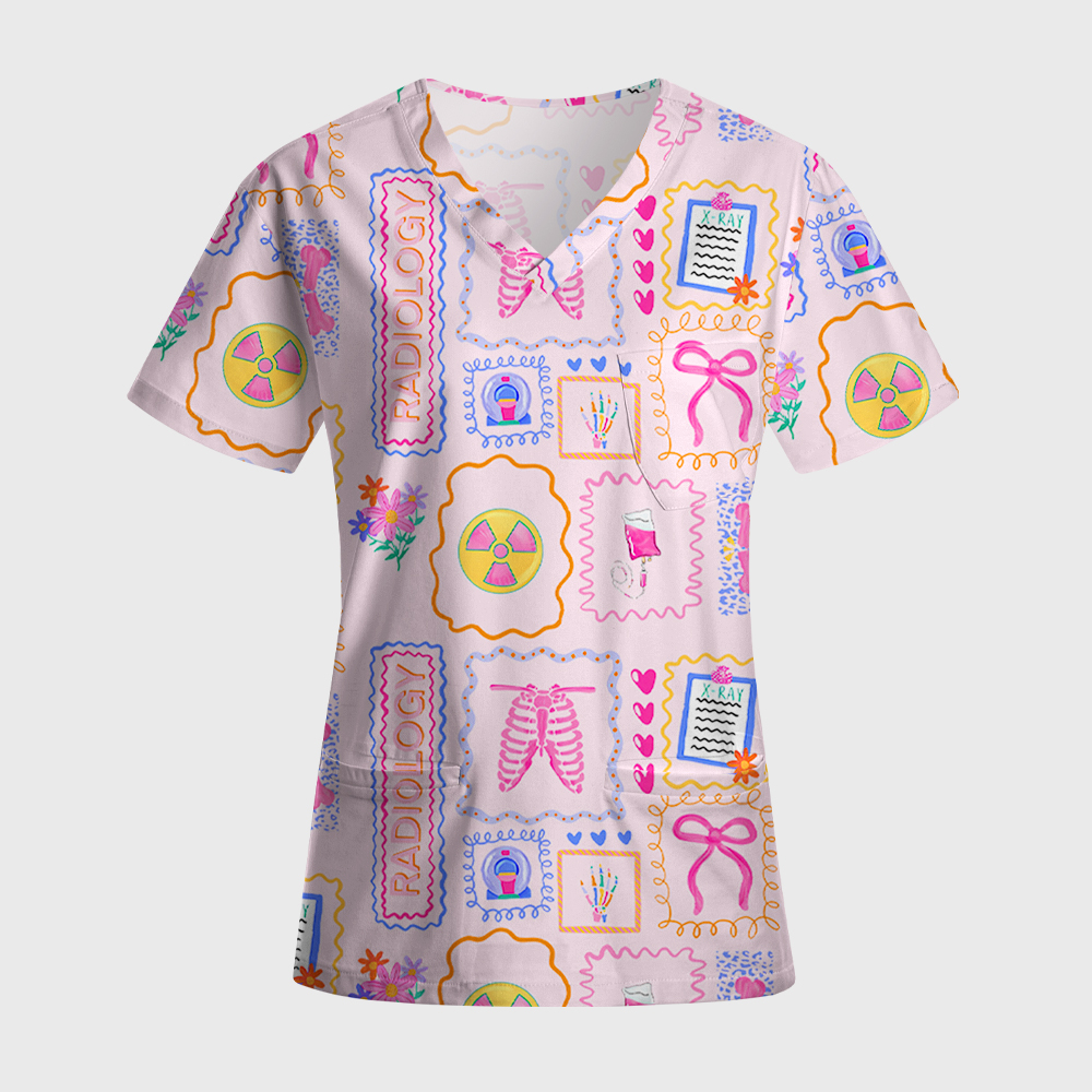 Pink Preppy Style Radiology Antimicrobial Scrubs Sets