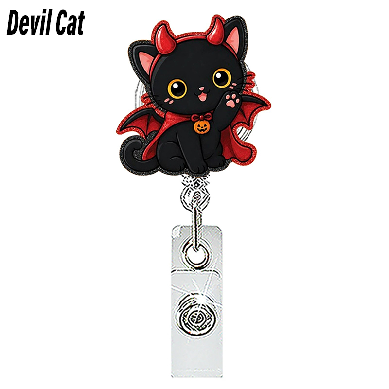 Halloween Cute Black Cat Nurse Badge Reel