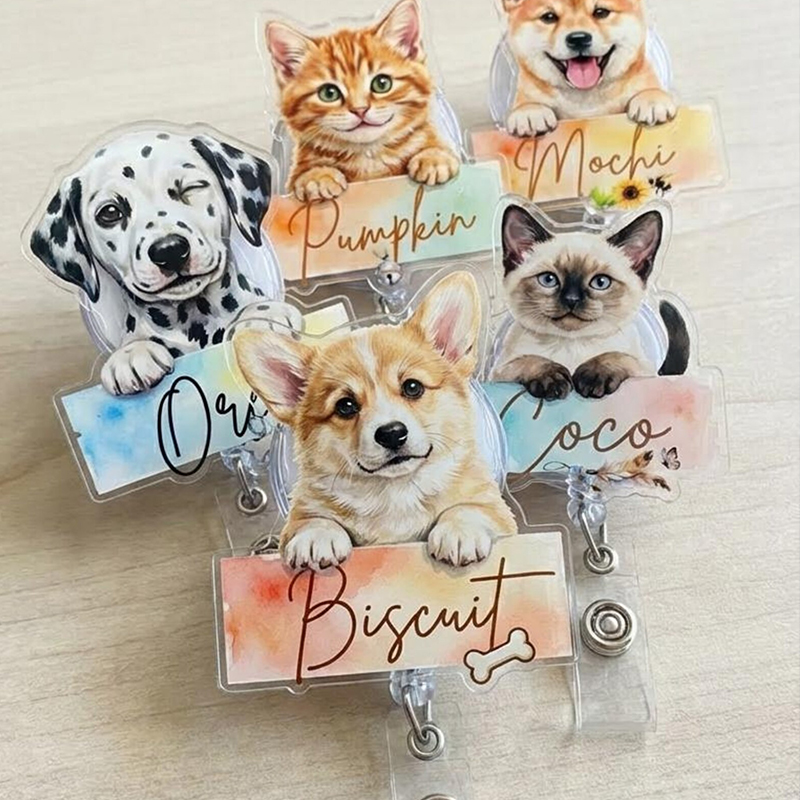Personalized Cute Peeking Pet Nurse Badge Reel