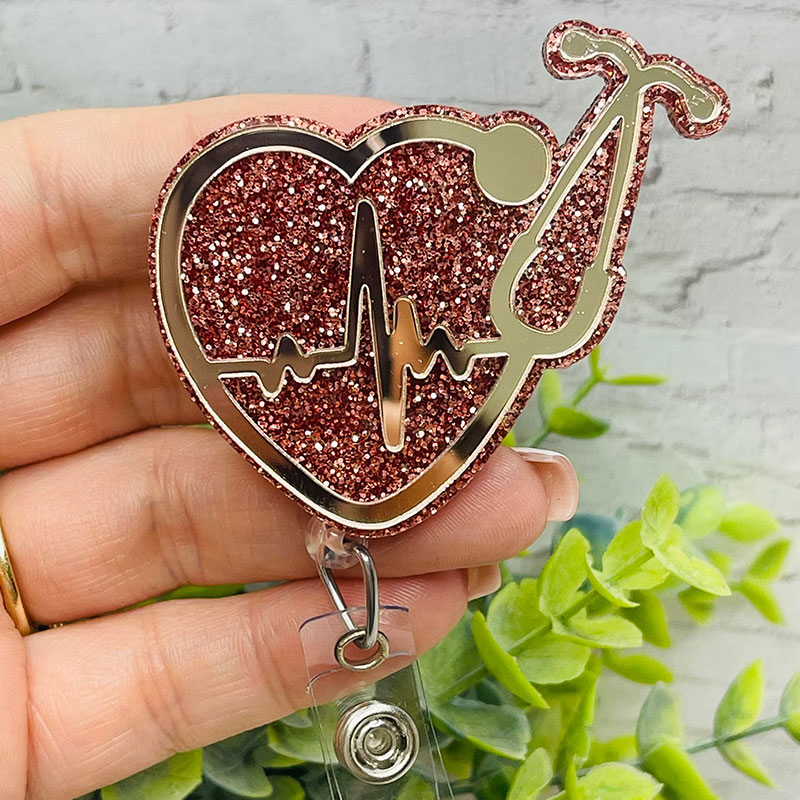 Stethoscope And HeartBeat Badge Reel