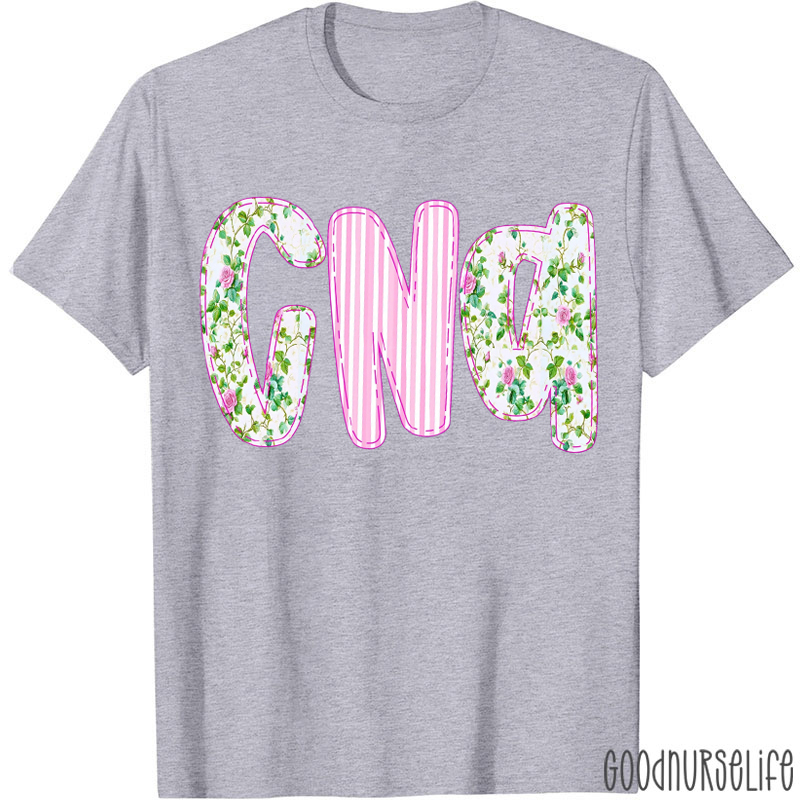 Personalized Pink Striped Floral Print Nurse T-Shirt