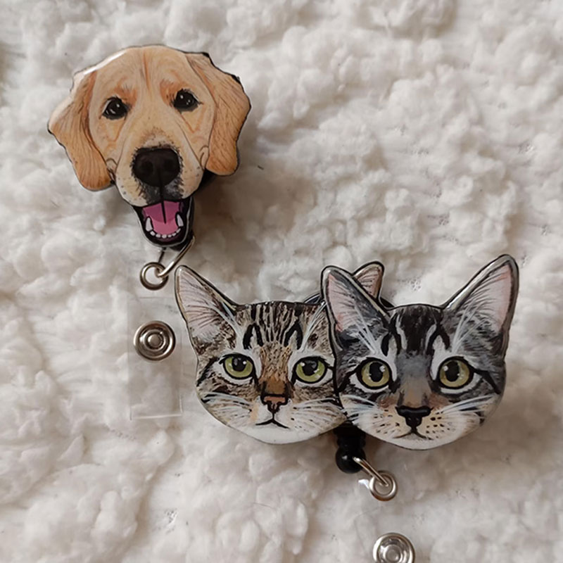 Personalized Cute Pet Portrait Hand‑Painted Style Badge Reel