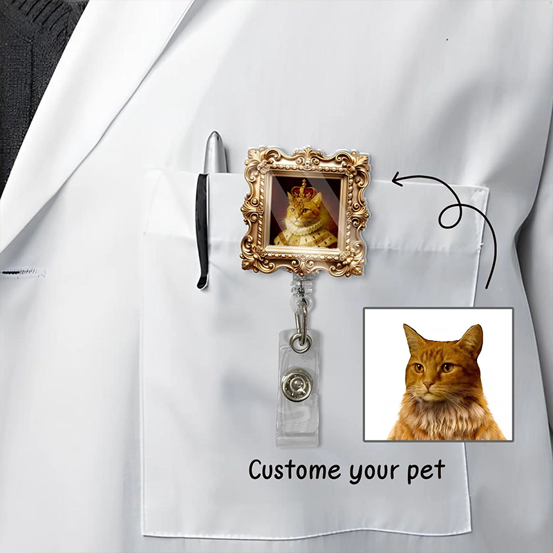 Personalized Pet Portrait Victorian Royal Style Nurse Badge Reel