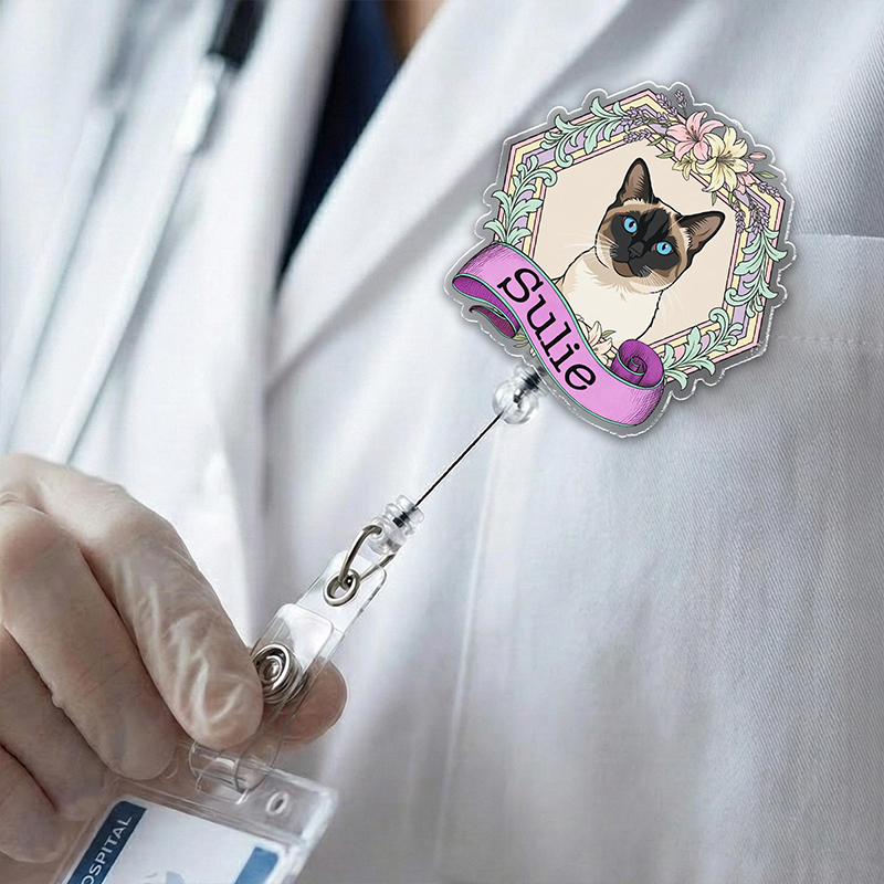 Personalized Pet Lover Floral Heart Nurse Badge Reel