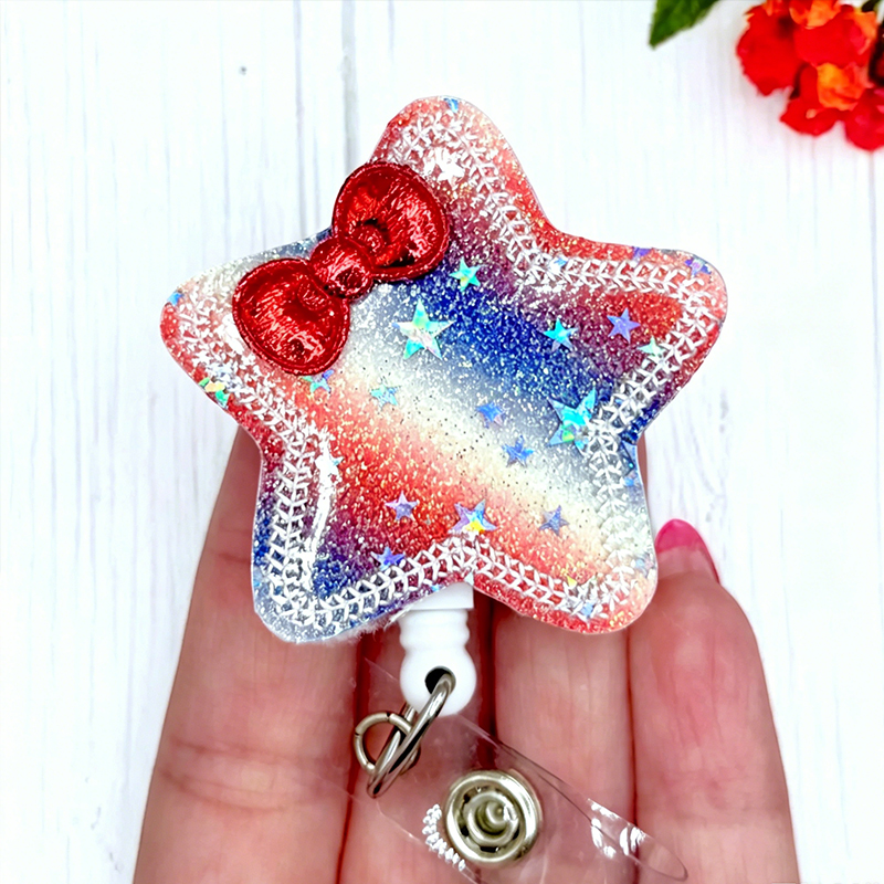 Patriotic Coquette Bow Star Nurse Badge Reel