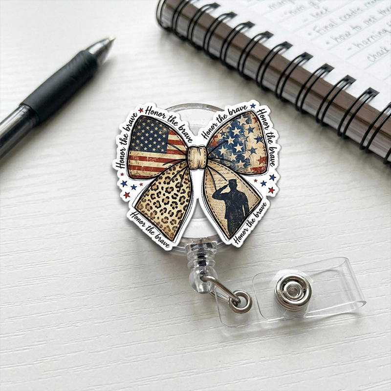 Vintage American Flag Bow Nurse Badge Reel