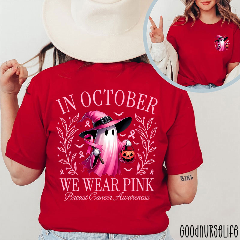 Halloween Beautifully Ghost Picture Breast Cancer Awareness Two Sided T-Shirt