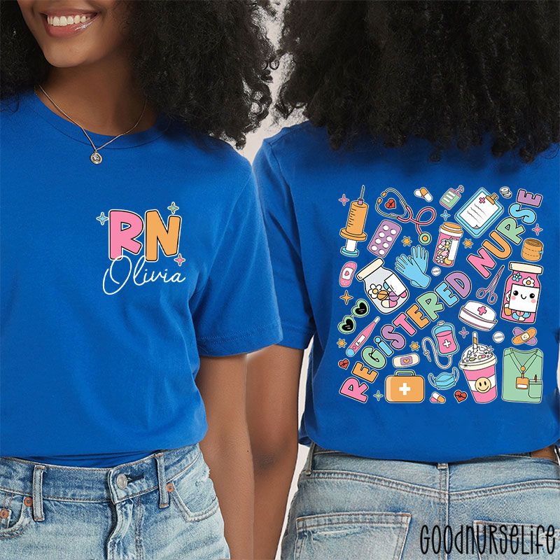 Personalized Name Registered Nurse Two Sided T-Shirt
