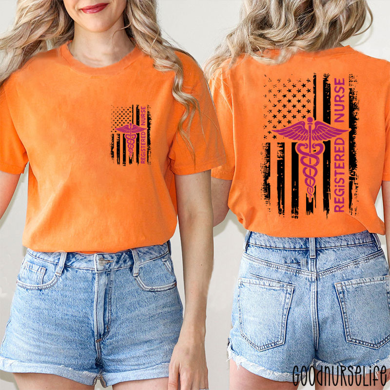 USA Flag Patriotic Registered Nurse American Flag Two Sided T-Shirt