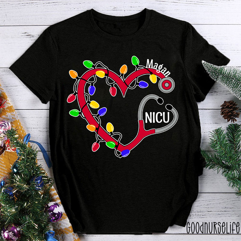 Personalized Christmas Lights Nurse T-Shirt