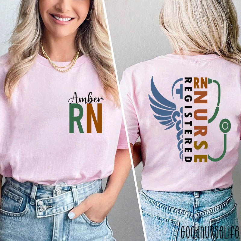 Personalized Healthcare Worker RN Nurse Two Sided T-Shirt