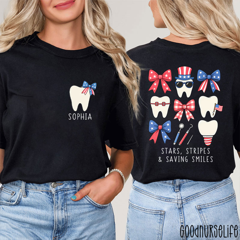 Personalized Stars Stripes & Saving Smiles Two Sided T-Shirt