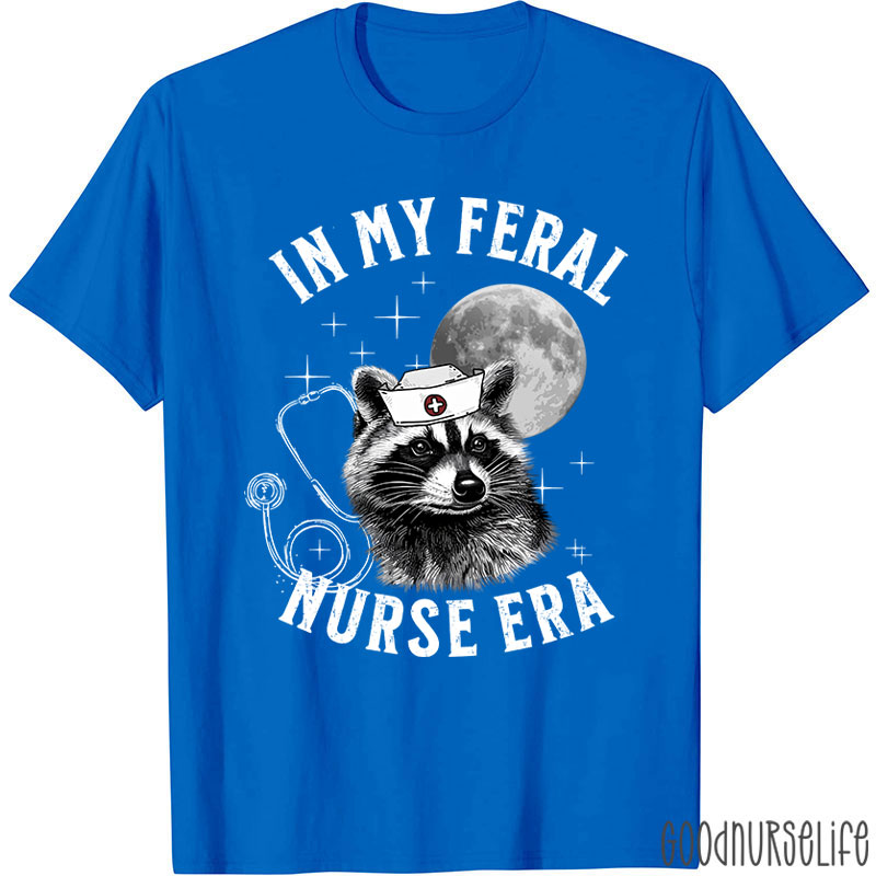 Feral Nurse Retro Raccoon Moon Nurse T-Shirt