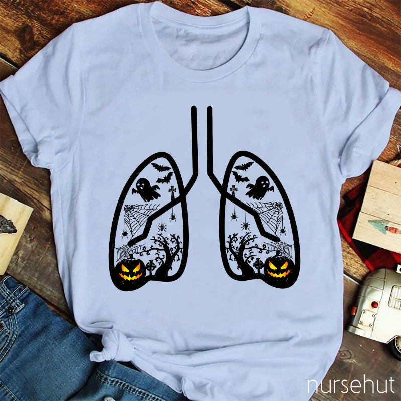 Halloween Pumpkin Lung Nurse T-Shirt
