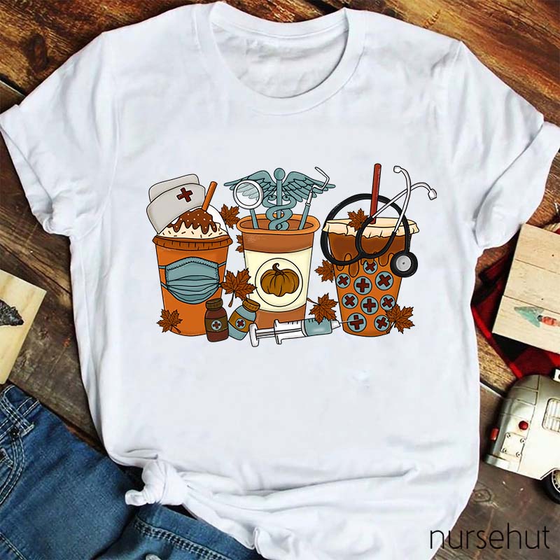 Cute Halloween Fall Coffee Nurse T-Shirt