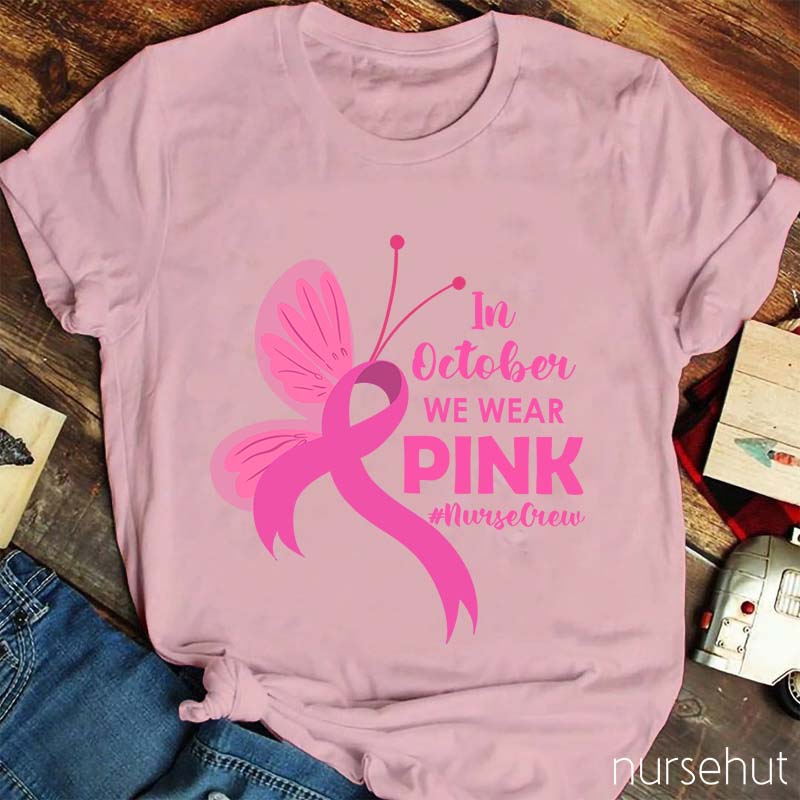 Butterfly Pink Ribbon Nurse T-Shirt