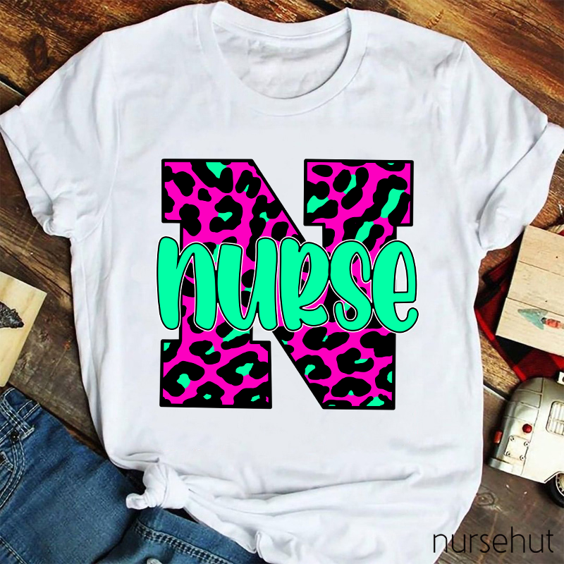 Personalized Leopard Print Nurse T-Shirt